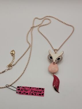 Betsey Johnson Rose Gold Fox Pendant Necklace with Pink & Burgundy Accents